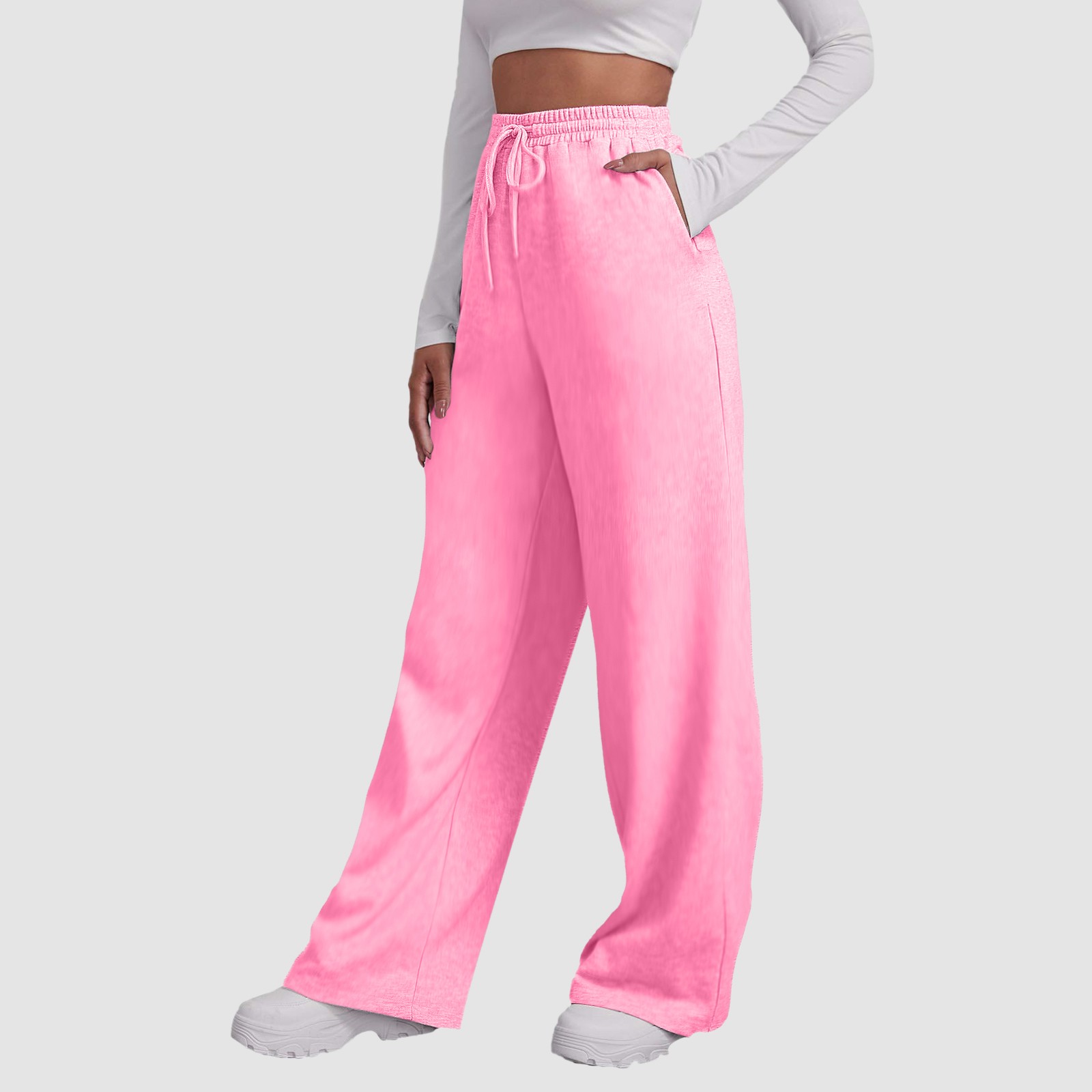 thumbnail image 2 of Pantalones de yoga de cintura alta con forro polar para mujer - Pierna ancha y recta, bolsillos para hacer ejercicio/uso informal (S-XXXL), 2 of 6